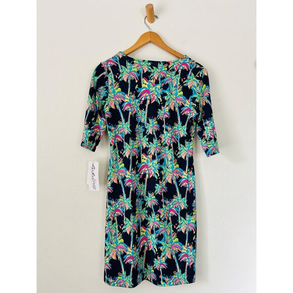 Lulu B Women's Sz XS 3/4 Sleeve Ruffle Bottom Dress Navy Palm - Picture 5 of 12